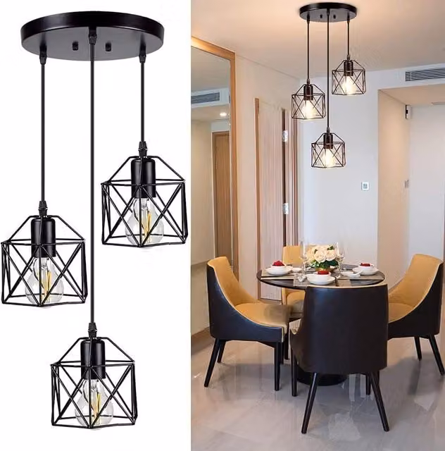 COMELY Three Head E27 Iron Diamond Ceiling Chandelier in Black