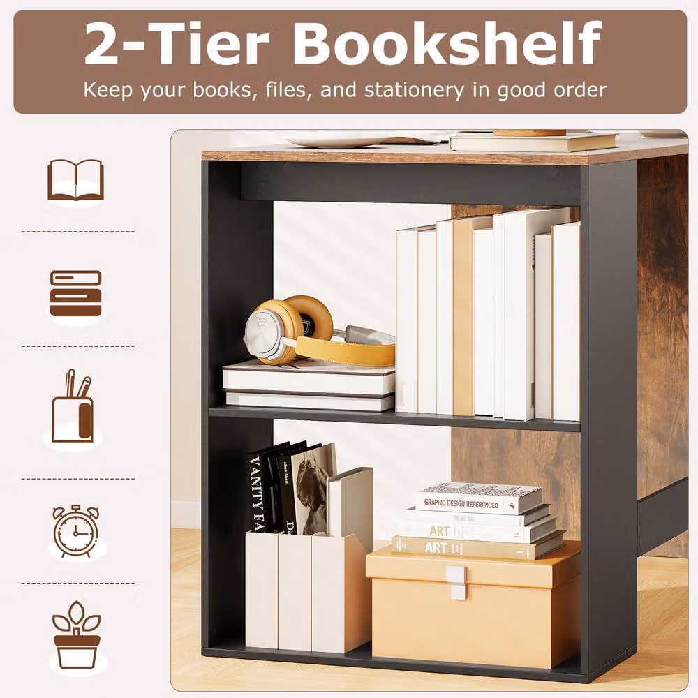 Gymax Wooden Writing Desk with Two Open Shelves and Legroom in Brown – 8