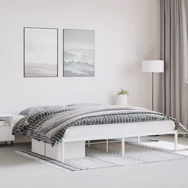 Berkfield Home Metal Bed Frame in White, 200 x 200 cm – 1