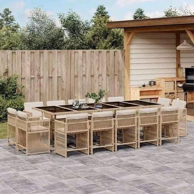 Berkfield Home 15 Piece Garden Dining Set with Beige Poly Rattan Cushions