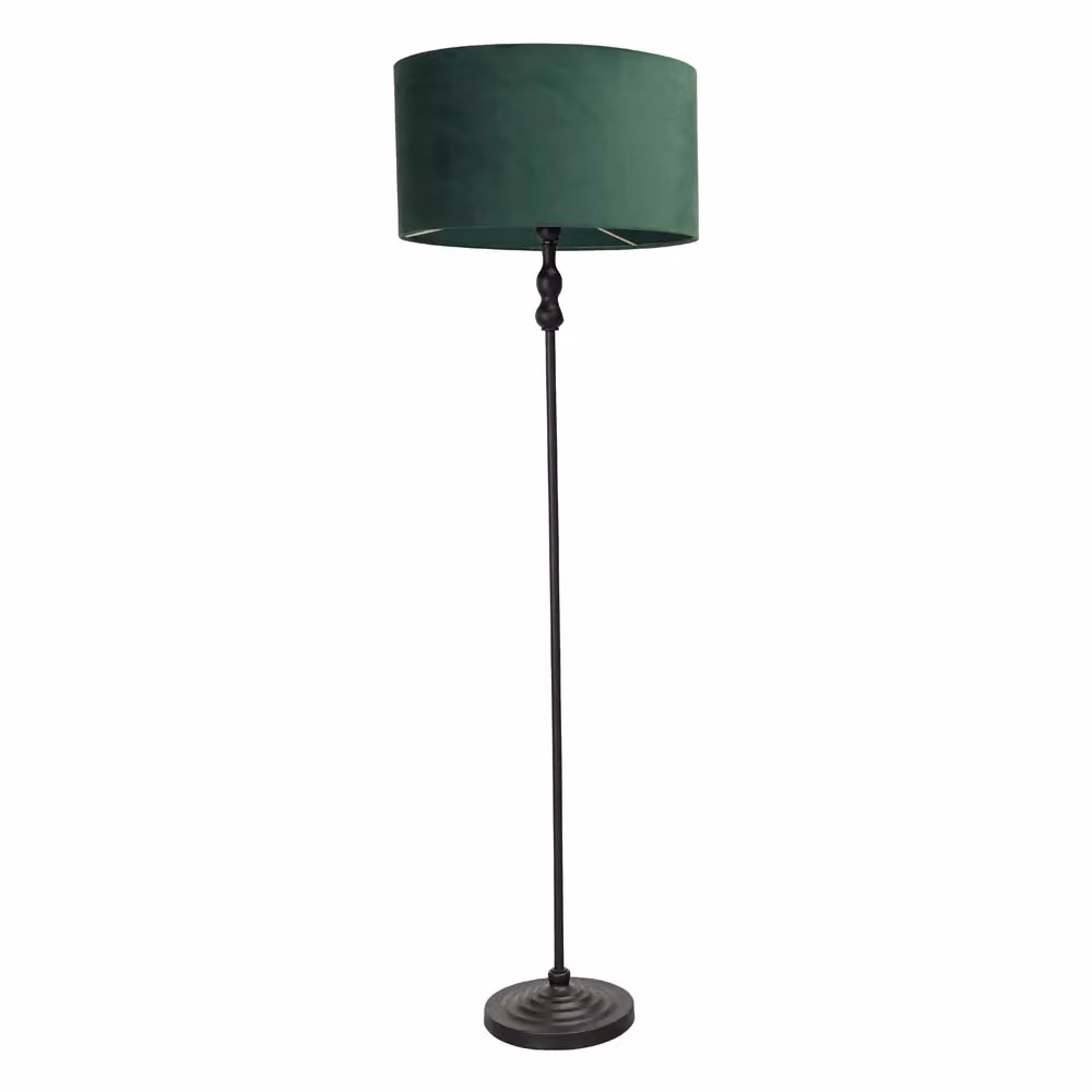 ValueLights Maggie Black Metal Candlestick Floor Lamp with Green Fabric Cylinder Shade – 2