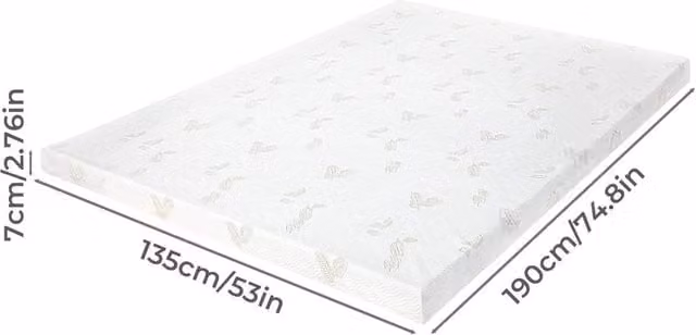 Nordara Double 7cm Dual-Layer Memory Foam Mattress with Removable White Washable Cover, W/D/H: 140 x 200 x 7 cm – 1