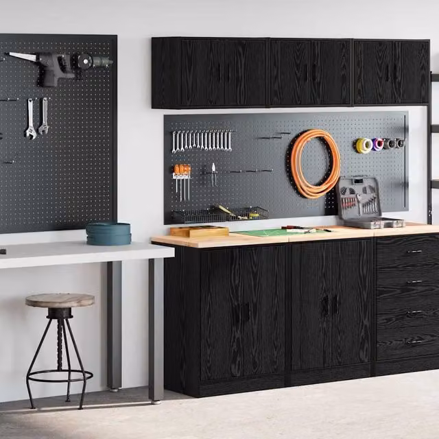 Berkfield Home Set of 2 Black Wall Mounted Garage and Workshop Cabinets in Matt Engineered Wood – 1