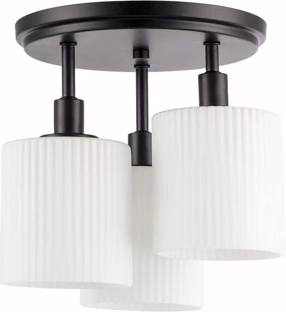 Happy Homewares Designer Semi Flush Ceiling Light with Fluted Opal Glass Shades in Black – 1