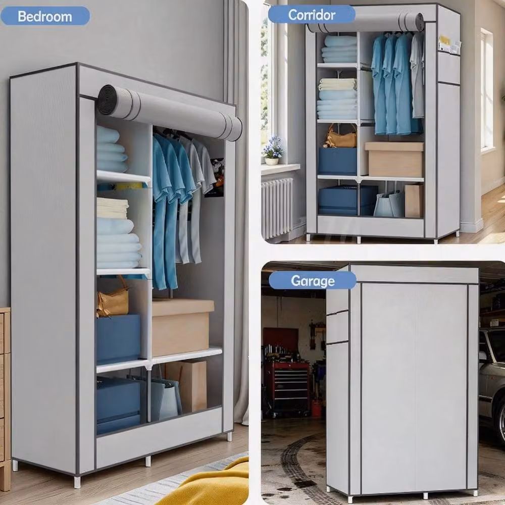 EONLION Grey Modern Wardrobe with Roll Shutter, Hanging Rail and Internal Shelving, Width: 100 cm – 2