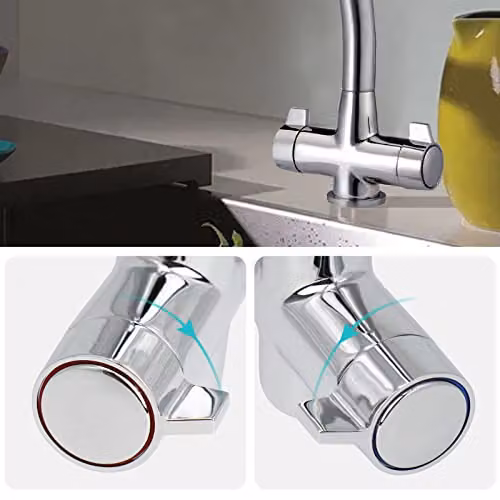 JASSFERRY Chrome Monobloc Mixer Tap for Kitchen Sinks with Swivel Spout and Twin Lever Handles – 2