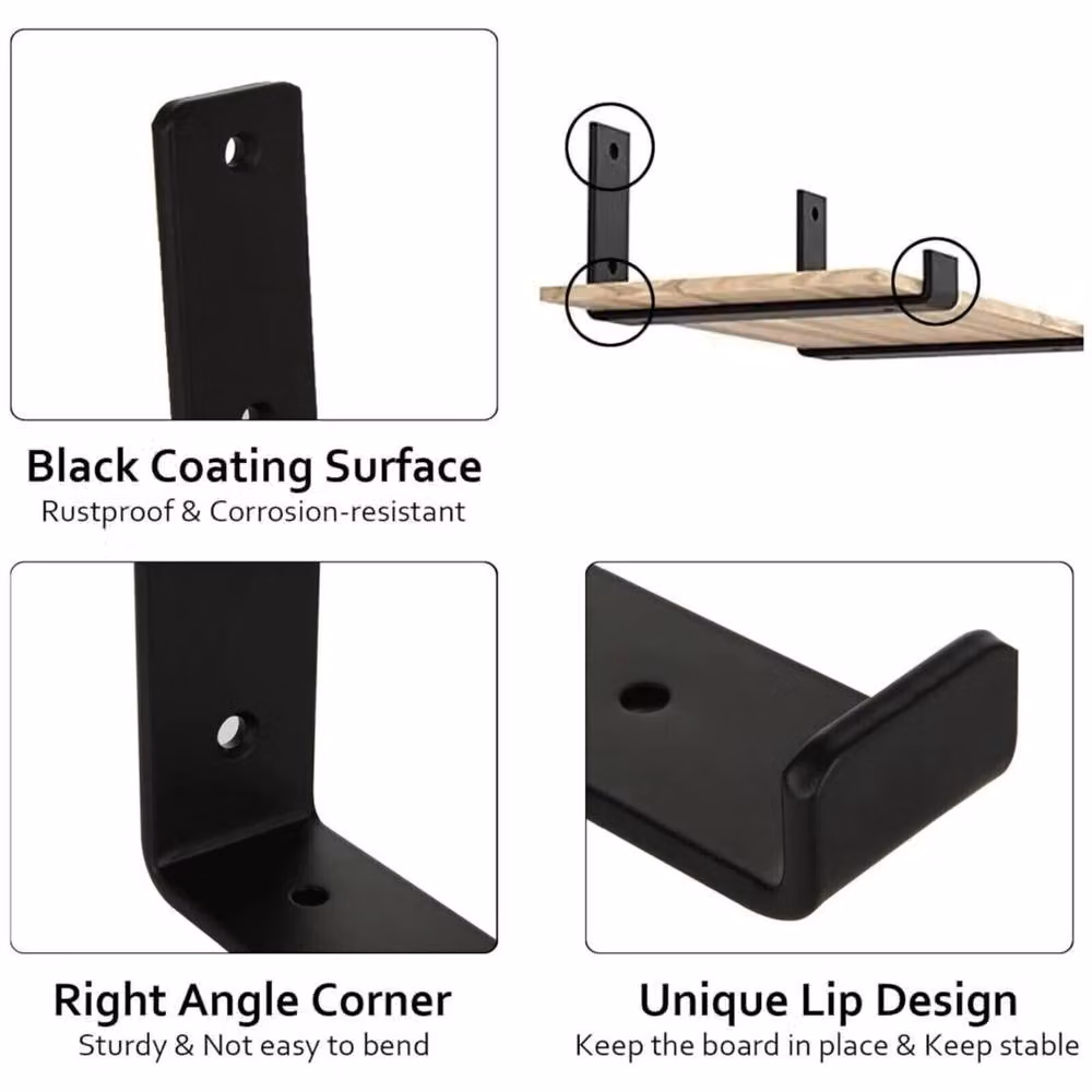 EONLION Black Matt Iron Rustic Scaffold Shelf Brackets, Pack of 2 – 2