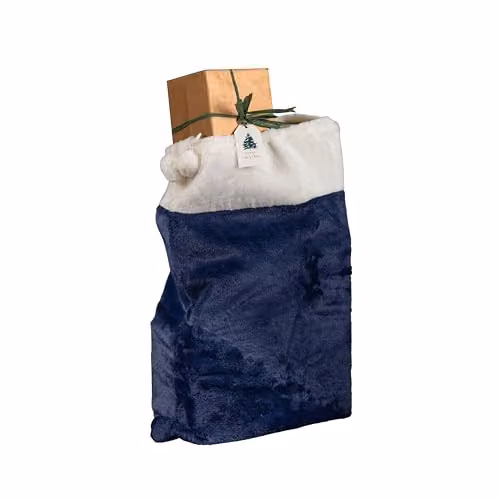 Samuel Alexander Blue Soft Plush Christmas Sack with White Faux Fur Trim and Pom Poms, W: 80 cm, H: 55 cm – 5