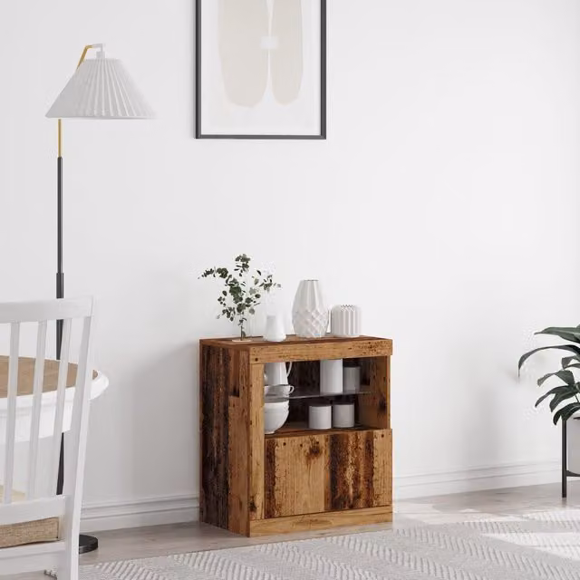 Berkfield Home Rustic Wood Sideboard with Integrated LED Lights, Brown, W/D/H: 60.5 x 37 x 67 cm