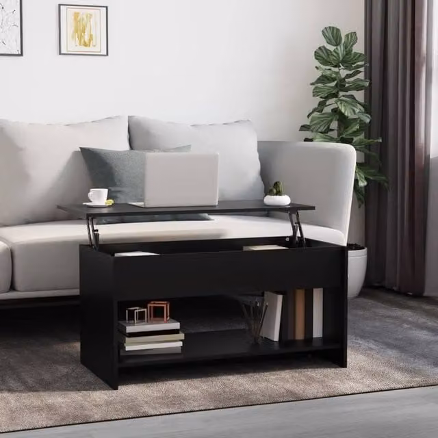 Berkfield Home Modern Black Rectangular Coffee Table with Lift Mechanism, W: 102 cm, D: 50 cm, H: 52.5 cm – 1
