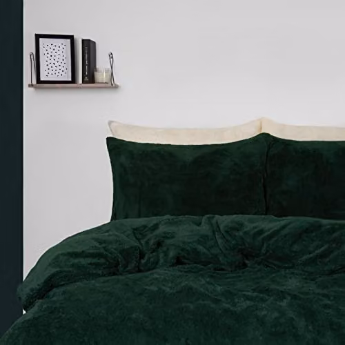 OHS Thermal Soft Teddy Fleece Duvet Cover and Pillowcase Set, Green, Single, Duvet Cover: 135 x 200 cm, Pillowcase: 50 x 75 cm – 4