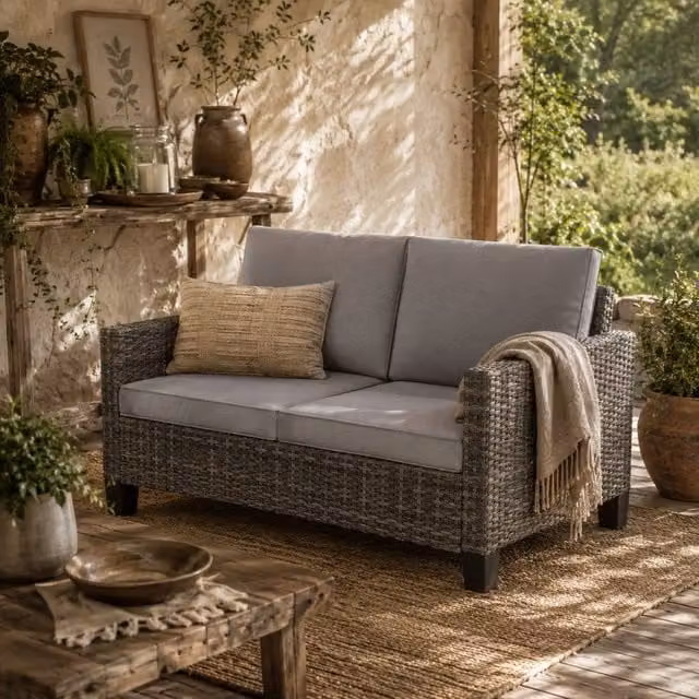 Wyld Haus Nolo 2 Seater Outdoor Sofa in Dark Grey with Light Grey Cushions
