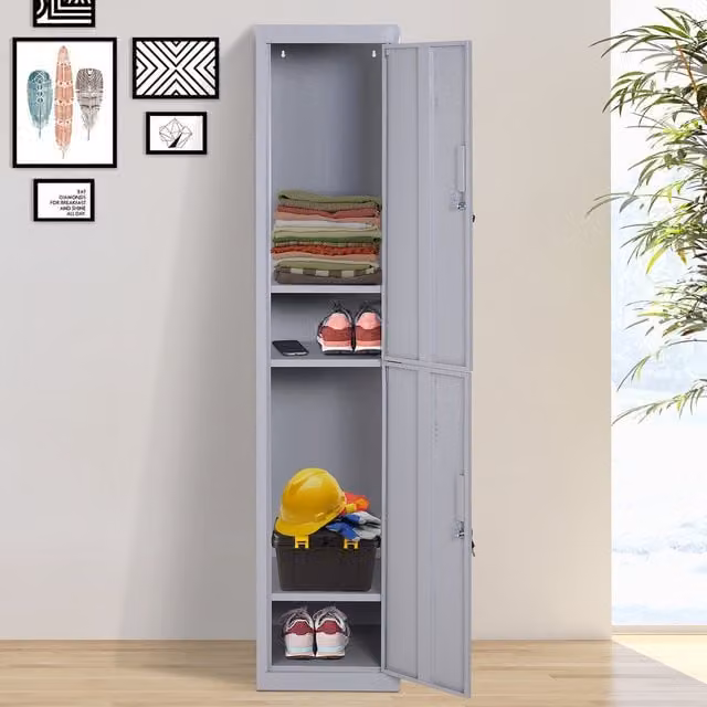 HOMCOM Grey Metal Office Locker Cabinet with Internal Shelves and Lock, Height: 180 cm