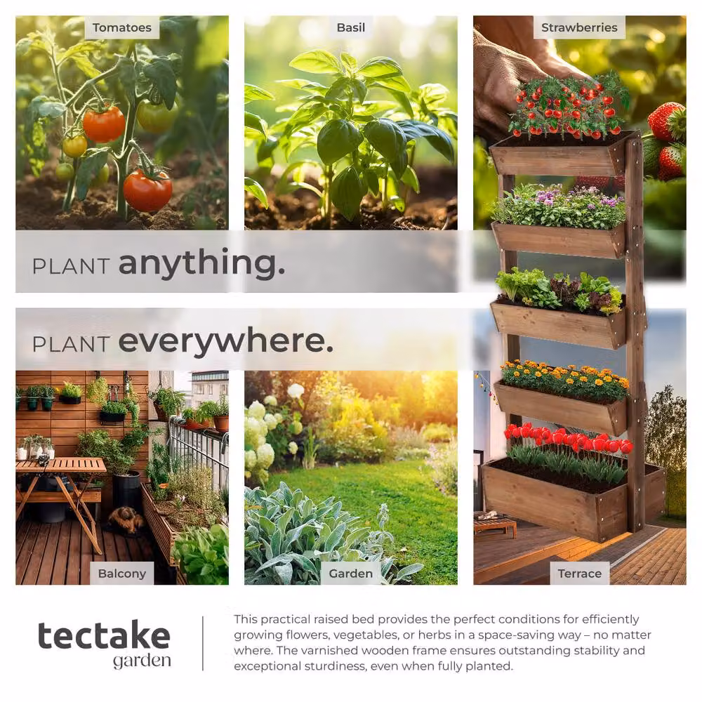 tectake Wooden Raised Bed Planter in Brown, W/D/H: 180 x 52 x 81 cm – 5