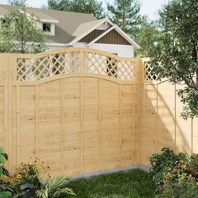 Livingandhome Impregnated Woven Timber Lattice Top Garden Fence Panel in Brown and Beige, Height: 150 cm