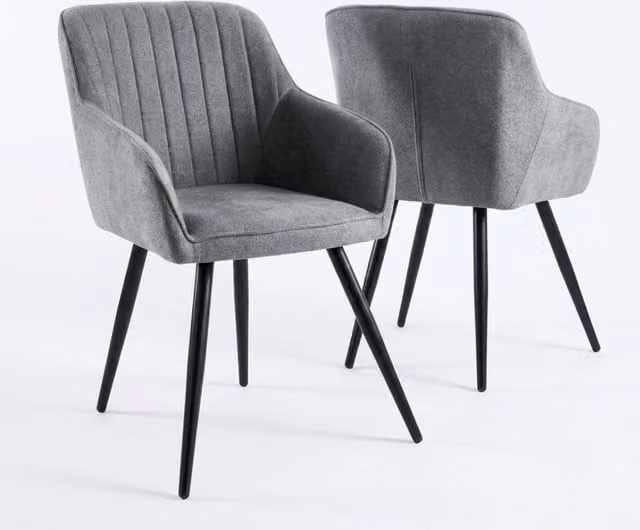 HOME LUXE INTERIOR Alba Grey Dining Chairs, 2 Pack with Quilted Fabric Back and Black Metal Legs – 1