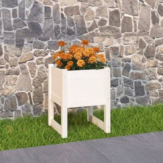 Berkfield Home White Solid Wood Pine Planter W/D/H: 40 x 40 x 52.5 cm