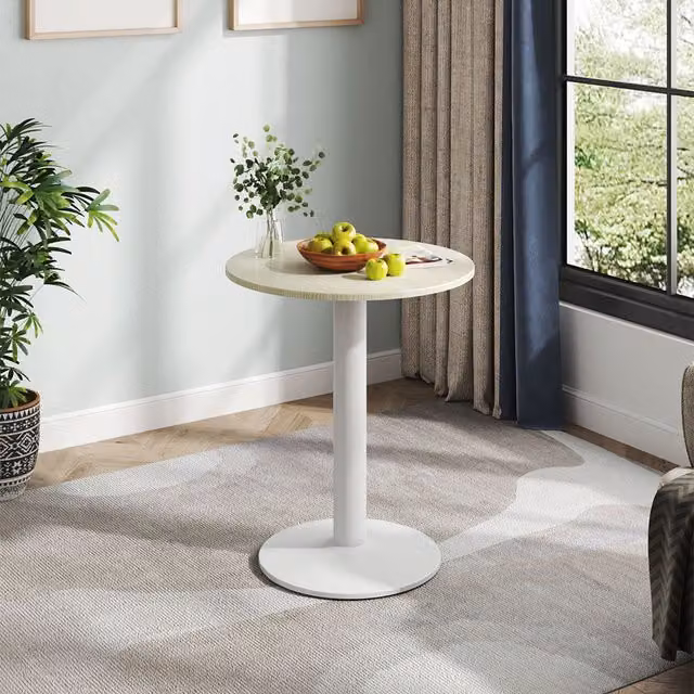 Komore White Round Cafe Table with Metal Base and MDF Laminate Top, Diameter: 59 cm