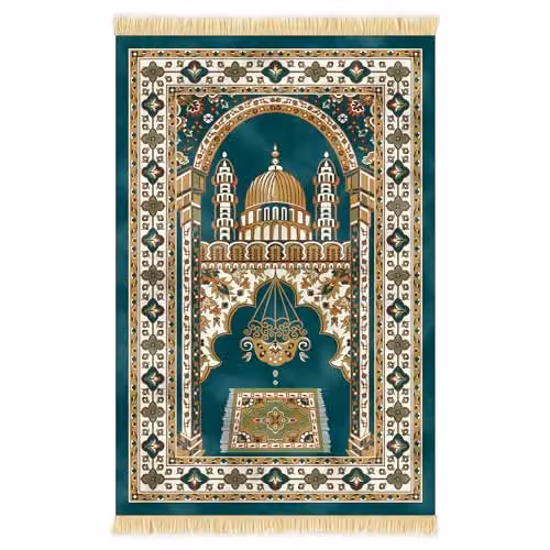 Nicoman Velvet Muslim Prayer Mat in Green, W/D: 120 x 70 cm