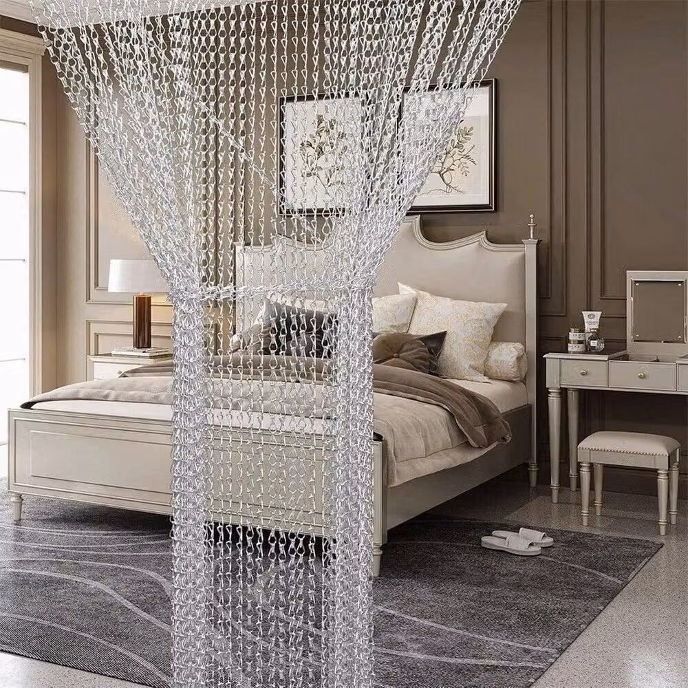 NESTLUNE Double Chain Aluminium Door Curtain in Silver, Width: 100 cm to 150 cm – 2