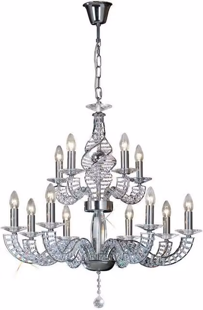 Netlighting Santo 2 Tier 12 Light Pendant with Grey Crystal and Polished Chrome Finish (E14) – 1