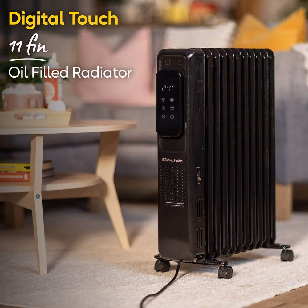 Russell Hobbs 2500W 11 Fin Oil Filled Radiator RHOFR2521-D in Black – 3