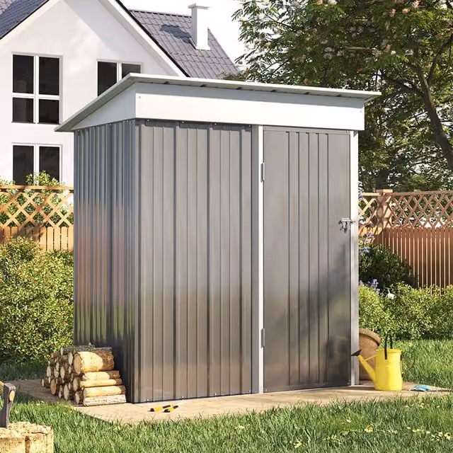 Living and Home Metal Outdoor Storage Shed with Lockable Door in Grey – 1