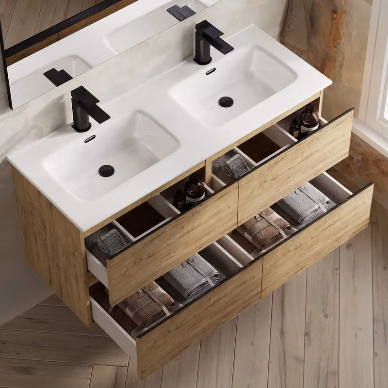 Banyetti Vatilla 1200mm Wall Hung Vanity Unit with Athena Basin in Ostippo Light Oak, W: 120 cm, D: 45 cm, H: 59 cm – 3