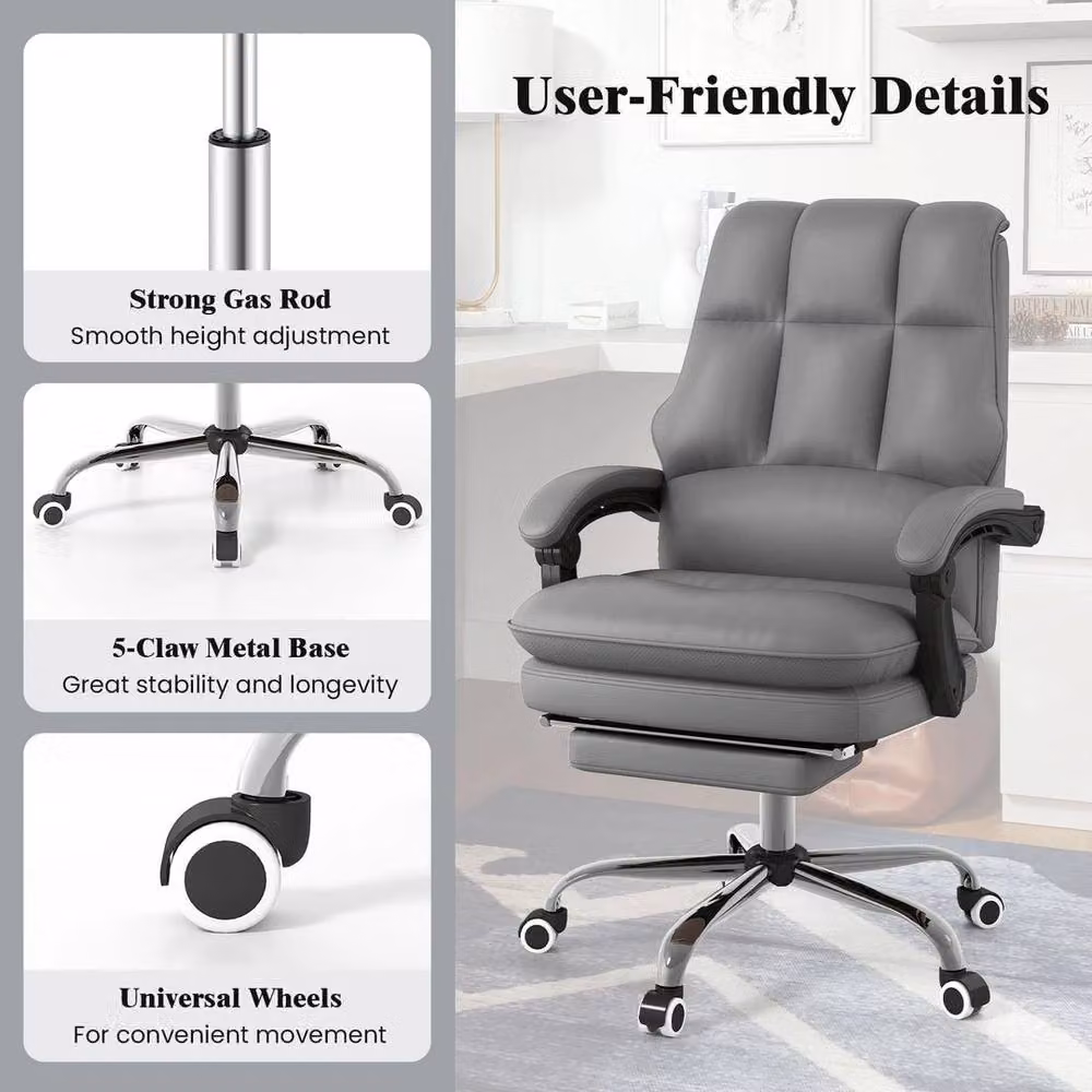 KORVIXA Ergonomic Swivel Office Chair in Grey with Headrest and Armrests – 3