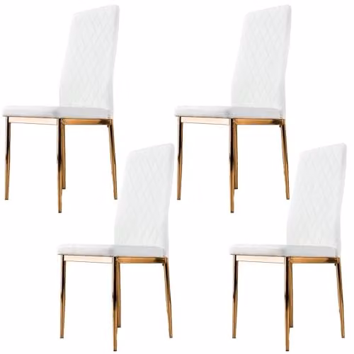 FurnitureboxUK Milan Set of 4 White Faux Leather Dining Chairs with Gold Metal Legs