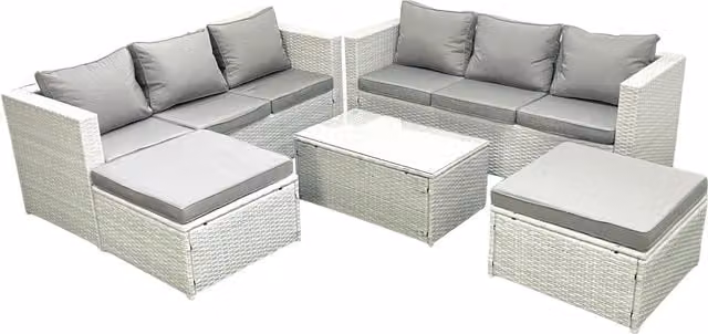 Fimous Garden 8 Seater PE Rattan Garden Sofa Set with 2 Large Footstools in Light Grey Mixed