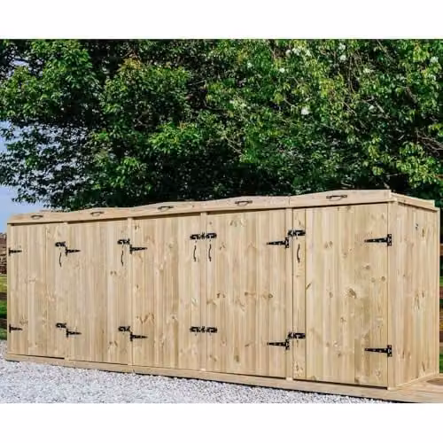Garden Village Brown Wood 4 Wheelie Bin and 2 Recycle Box Combo Store