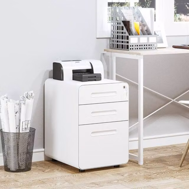 STILVORA 3 Drawer Metal File Cabinet with Lock in White Matt – 1
