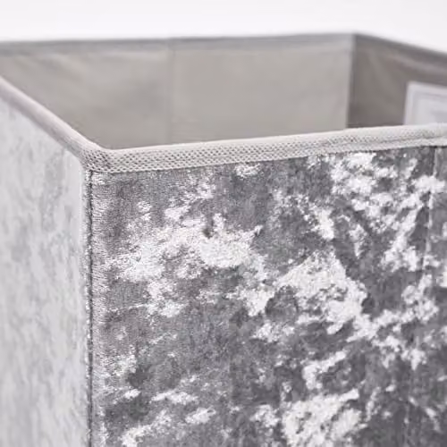 OHS Pack of 2 Crushed Velvet Foldable Storage Boxes with Handles, Grey, W/D/H: 27.0 x 27.0 x 27.0 cm – 3