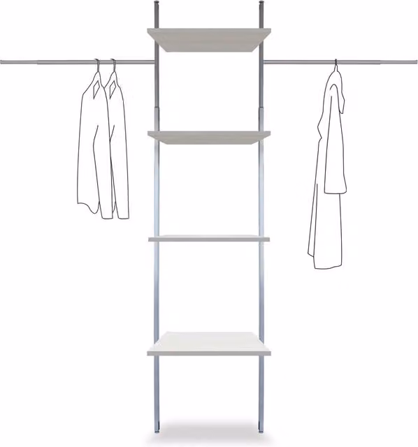 Spacepro Aura Storage Kit 4 in White and Silver with Metal Hanging Rod