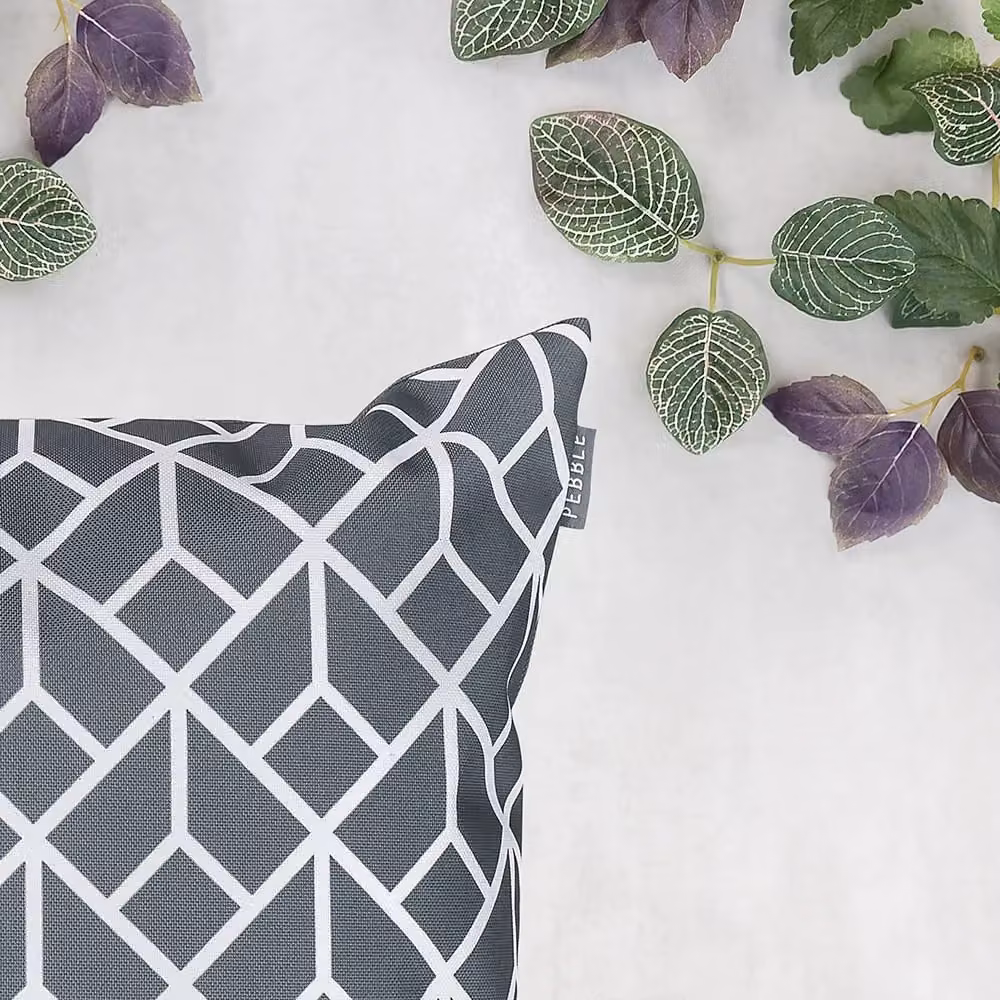 ICON Set of 4 Waterproof Indoor and Outdoor Geometric Art Deco Cushions in Grey, W/D/H: 43 x 43 x 43 cm – 4