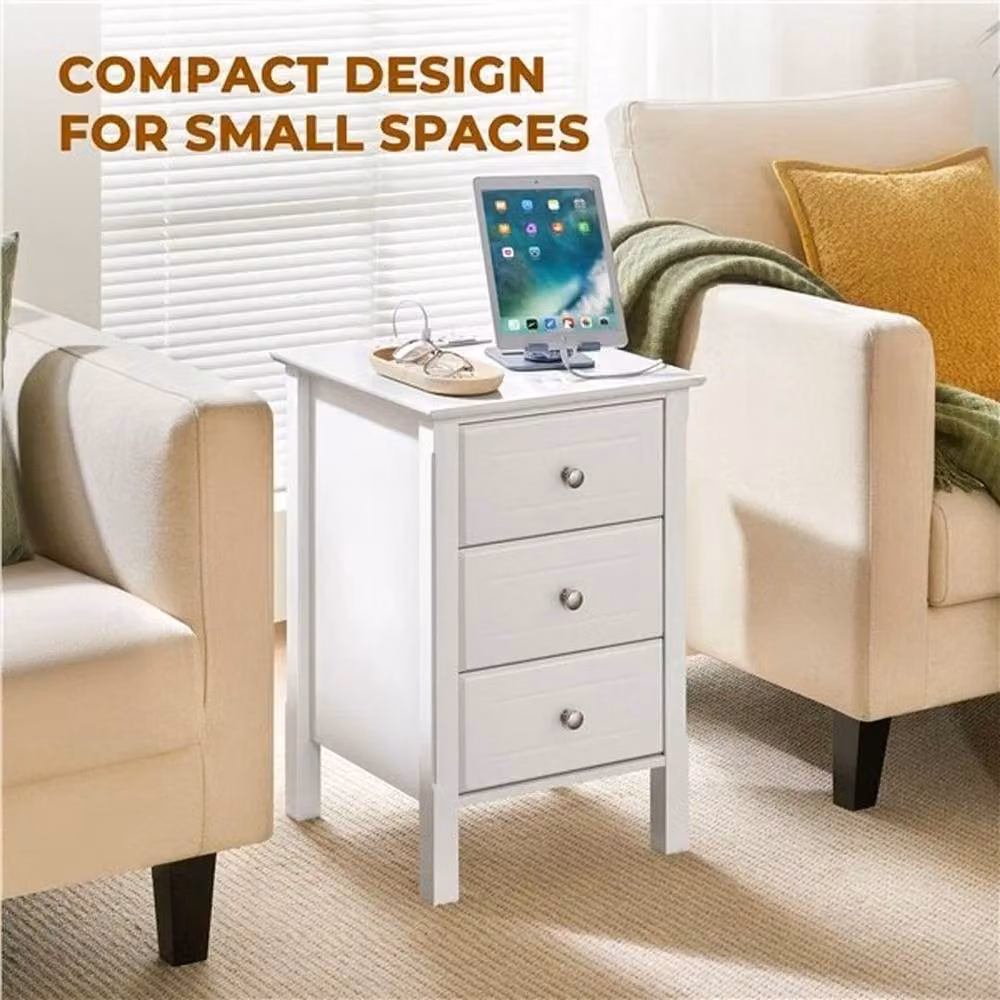 KORVIXA White Bedside Table with 2 USB Ports and 2 Outlets, W/D/H: 100 x 100 x 60 cm – 2