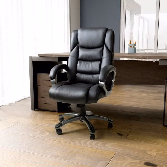 Shankar Classic Executive Office Chair in Black and Grey Synthetic Leather with Armrests and Castors