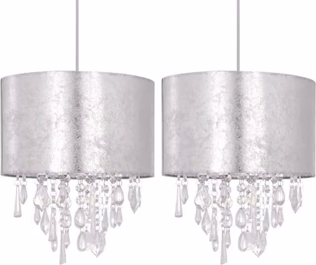 First Choice Lighting Set of 2 Silver Marble Effect Jewelled Round Light Shades – 1