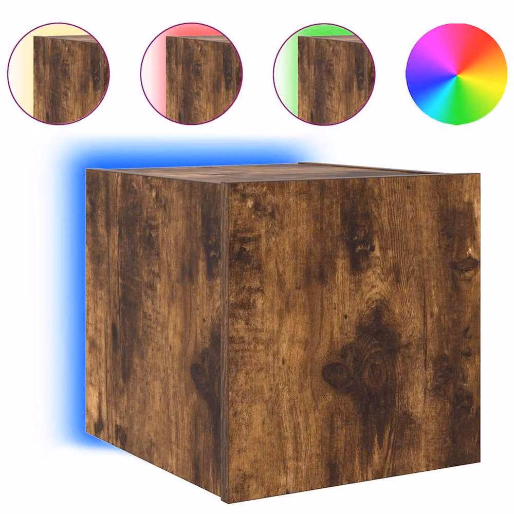 Berkfield Home TV Wall Cabinet with LED Lights in Smoked Oak Brown, W/D/H: 35.0 x 30.5 x 30.0 cm – 3