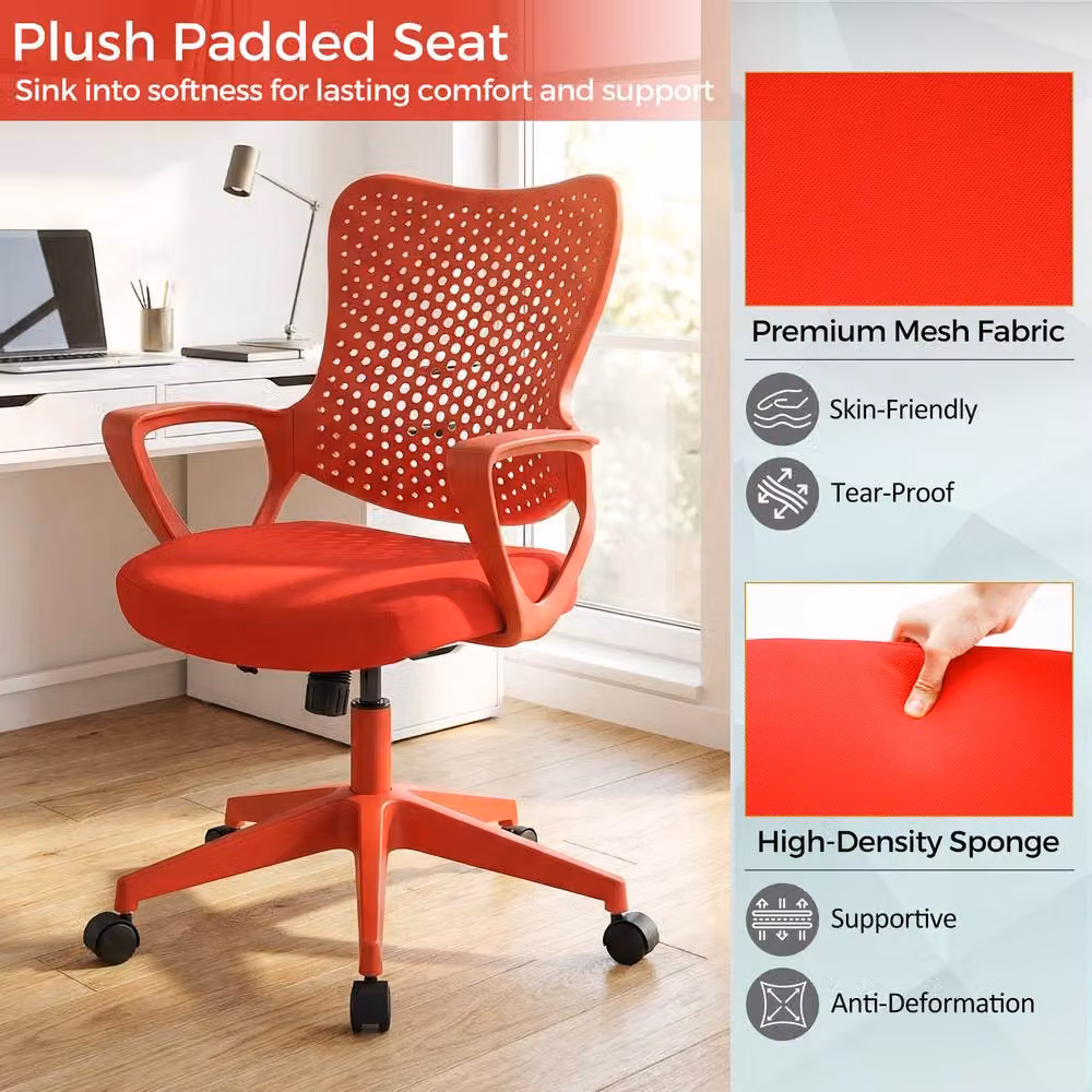 Gymax Ergonomic Red Fabric Swivel Office Chair with Armrests and Castors – 6