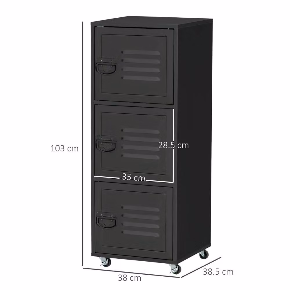 STILVORA 3-Tier Freestanding Storage Cabinet with Matt Black Metal Hinged Doors – 2