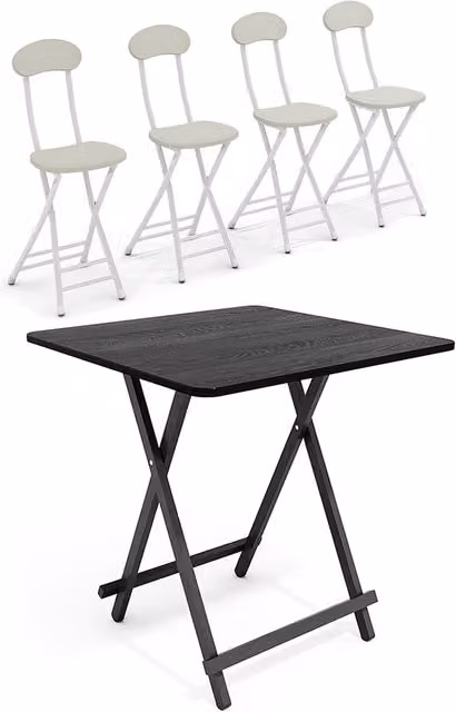 Living and Home 5-Piece Black Folding Bistro Dining Set with Rectangular Table and 4 Chairs