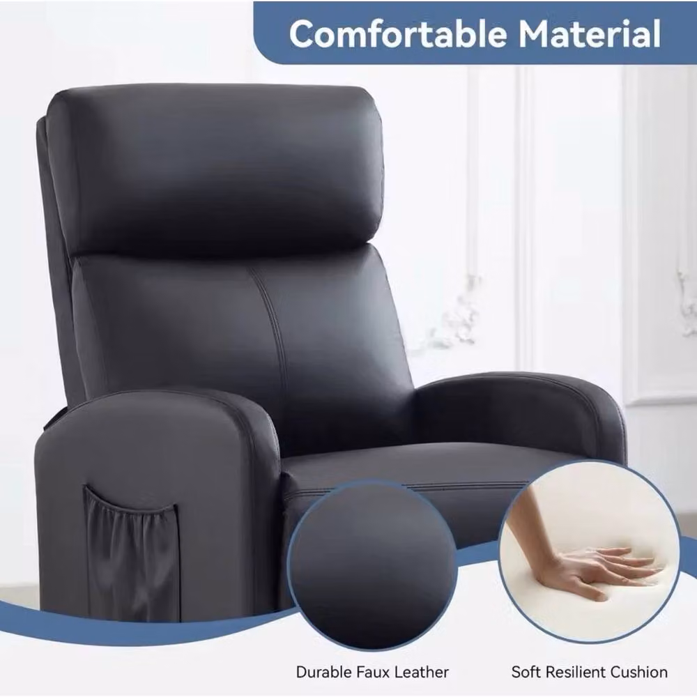 SPETLEK Black Synthetic Leather Push Back Recliner Chair – 3