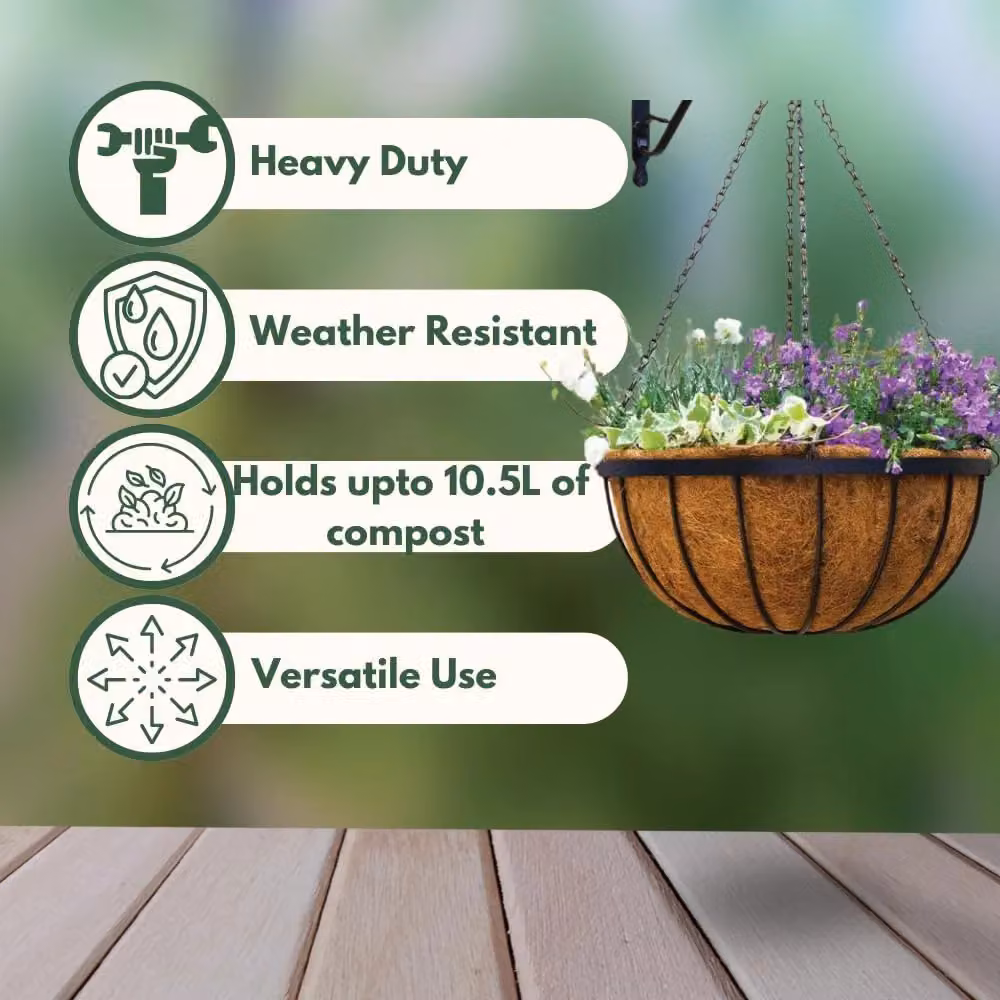 Marco Paul Brown Metal Hanging Flower Basket with Liner, Diameter: 40.64 cm – 4