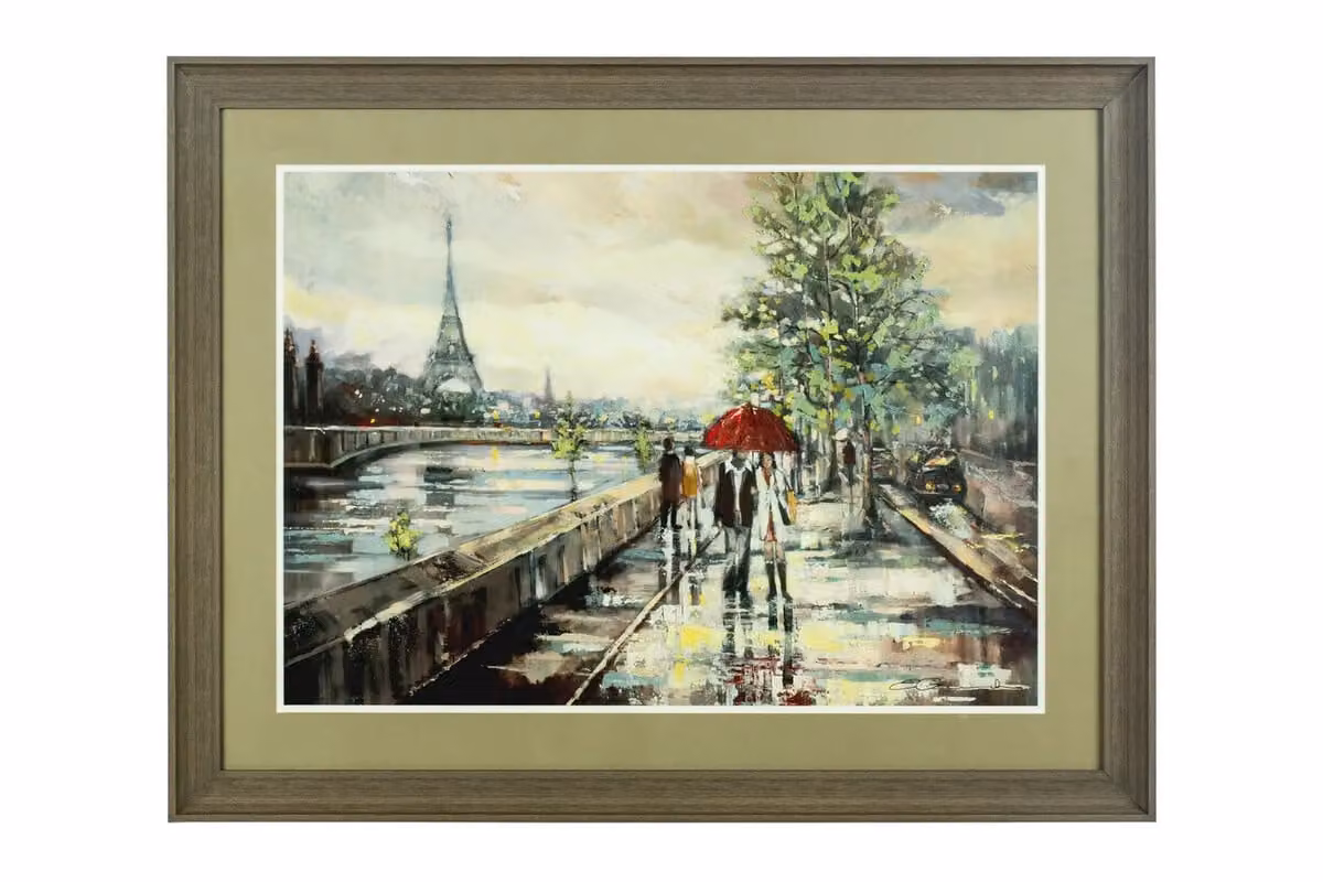Orsina Modern Abstract City Landscape Framed Wall Art, Multicolour Wood Painting Reproduction, W: 90 cm, H: 70 cm – 3