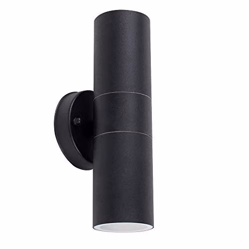 MiniSun Modern Black Stainless Steel Outdoor Up/Down Wall Lights, Pair of 2 with Warm White LED Bulbs Included