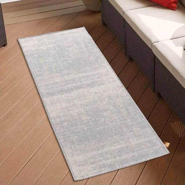 Desire Rugs Modern Abstract Grunge Design Waterproof Indoor Outdoor Runner, Silver, W: 60 cm, L: 220 cm