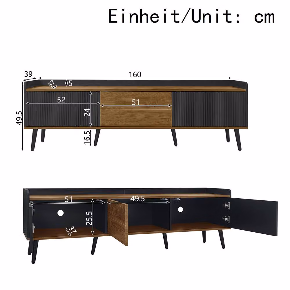 BTM Mid Century TV Cabinet with 3 Doors in Black and Multicolour Wood – 4