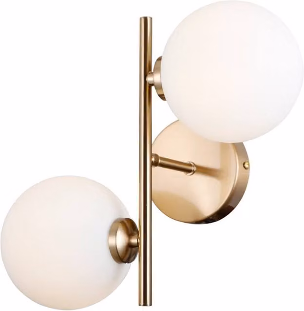 Netlighting Mirellio Globe Wall Lights in Gold and Brass with 2x G9 Glass Spheres